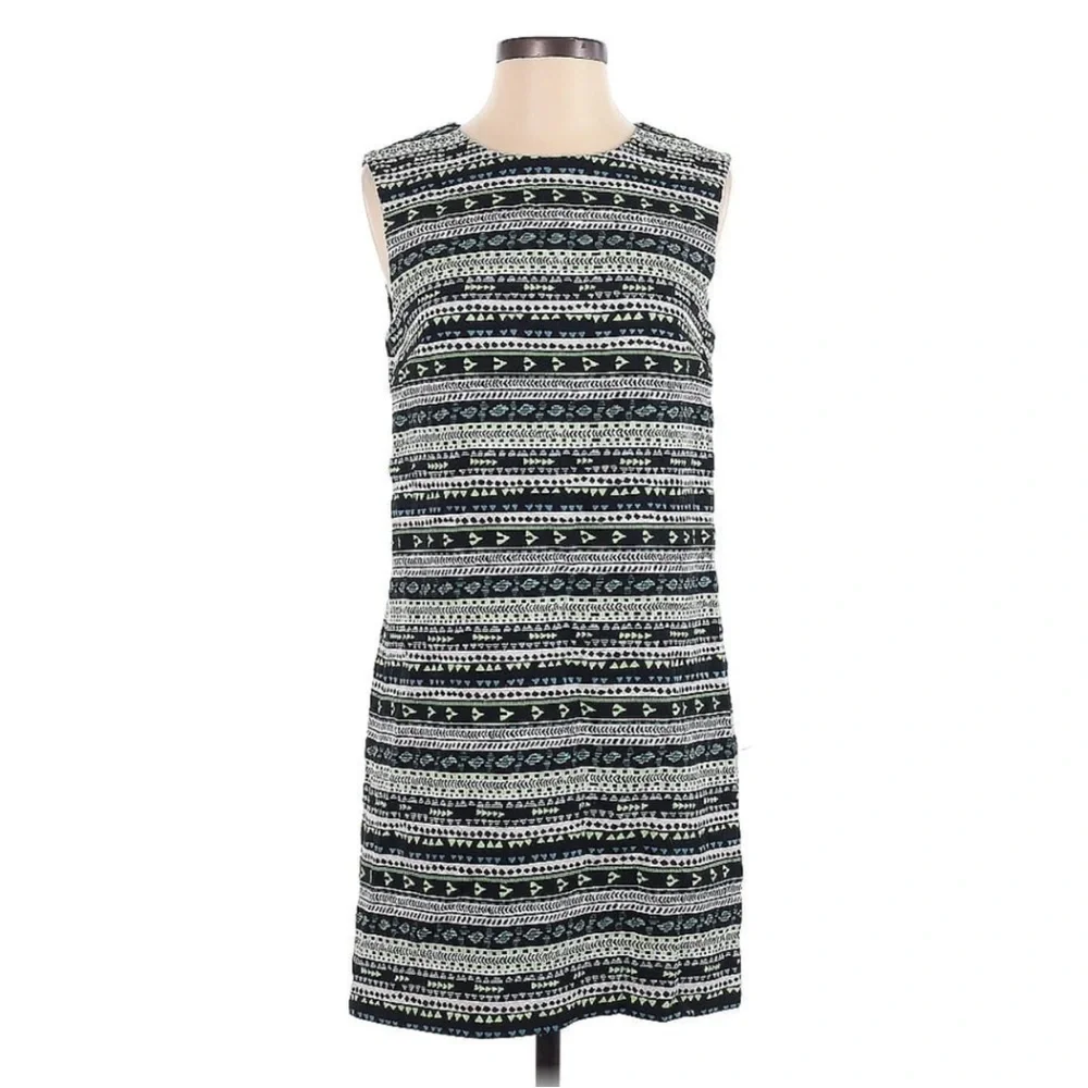 Cynthia Steffe Courtney Shift Dress 4 Small Green Blue Tweed Crew Aztec Spring - Picture 5 of 9